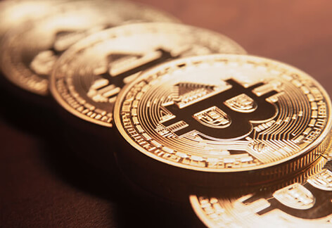 Bitcoins step stacked blur Bitcoins stacked like stair steps with depth of field and slight desaturation