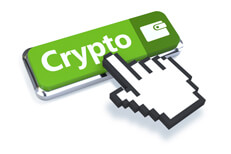 Green cryptocurrency wallet button with 3D mouse pointer isolated on white background
