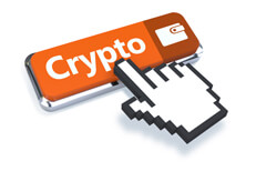 Orange cryptocurrency wallet button with 3D mouse pointer isolated on white background