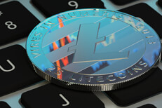 Free photo of Litecoin cryptocurrency token on laptop keyboard reflecting stock price area chart