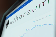 Computer monitor screenshot of Ethereum (ETH) stock price chart