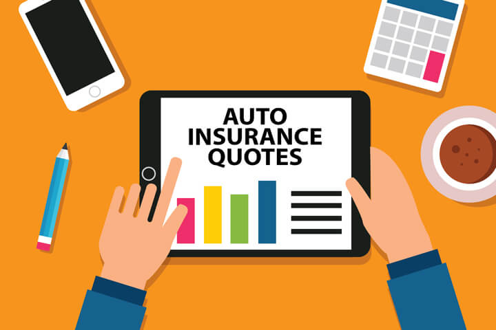 Flat illustration comparing car insurance rates on tablet