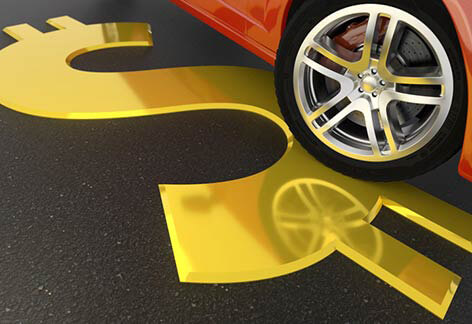 Side impact collision on calculator concept Two car collision on calculator with LED displaying word insurance