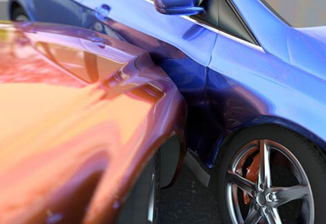 Collision damage from accident Two car accident to illustrate insurance concept