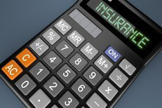 Insurance calculator concept Top view of calculator with LCD reading Insurance