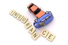 Two car accident insurance concept Two car rollover high viewpoint sliding through insurance letters isolated on white