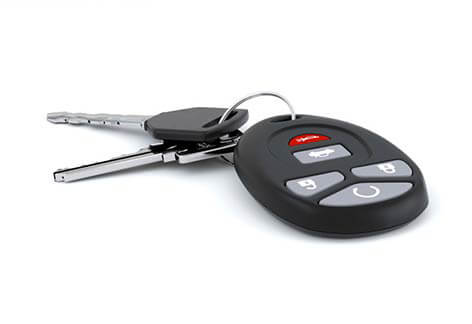 Car keys and key fob low viewpoint isolated on white