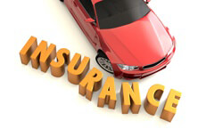 Car crashing into insurance letters Overhead image of car crashing into insurance letters concept
