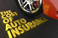 Cost of auto insurance concept The cost of auto insurance text stylized next to red sports car