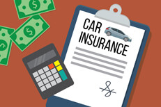 Car insurance policy on clipboard Car insurance policy on clipboard with calculator and cash flat concept image