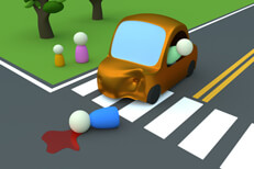 Cartoon car pedestrian collision Cartoon 3D render of a car hitting a pedestrian liability insurance concept