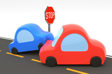 3D image of stop sign collision Cartoon 3D render of a vehicle collision at a stop sign