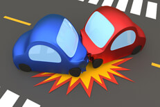 3D cartoon render of a two vehicle accident on a street
