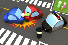 Car accident with injury Two vehicle collision with driver ejected from windshield with police and observers