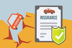 Auto insurance coverage for earthquake Car insurance policy with car falling into large fissure caused by earthquake flat concept