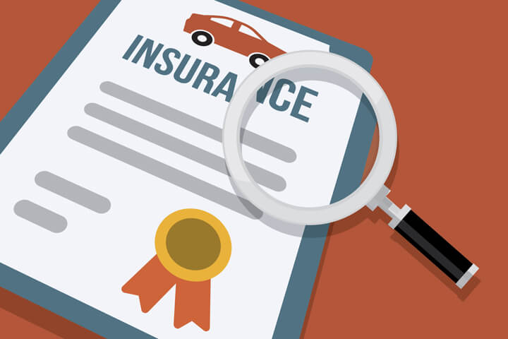 Illustration showing car insurance policy and magnifying glass