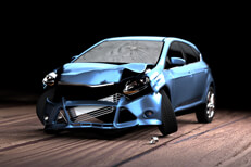 Blue car front end collision damage Photo of blue compact car with front end damage car insurance concept image