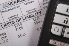 Key fob on limits of liability Key fob resting on car insurance policy showing limits of liability
