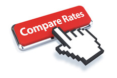 3D mouse pointer on red Compare Rates button isolated on white background