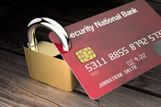 Credit lock Padlock locked to credit card concept for credit lock