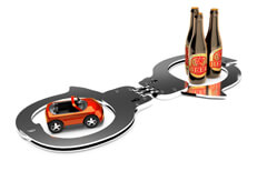 Handcuffs DUI concept Handcuffs with toy car and small beer bottles DUI concept free image