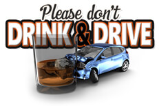 Please don't drink and drive Graphic showing DUI accident with Please don't drink and drive text in background