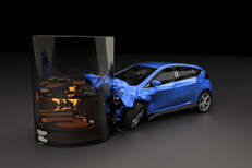 Car crashed into side of whiskey glass concept for drinking and driving