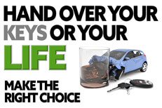 Illustration with text Hand over your keys or your life with DUI accident concept in lower right