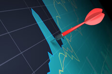 Dart stuck in stock price chart Dart sticking out of stock price area chart concept
