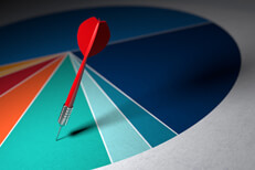 Dart stuck in pie chart segment concept for choosing investment portfolio