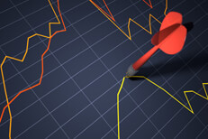 Dart at peak of line chart Dart at peak of market price line chart concept for selling at best price