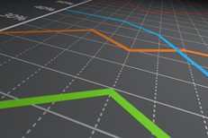 Close up view of line chart Close up view of colorful line chart on dark background