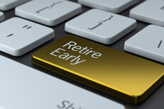 Retire Early keyboard key Computer keyboard with shiny metallic gold Retire Early key concept for early retirement