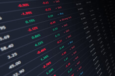 Perspective view of stock exchange Stock exchange ticker information from perspective view