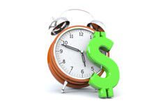 Concept image with clock and dollar sign representing time value of money or compound interest