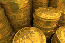 Close-up image of U.S. gold coins representing wealth, savings, or extreme wealth