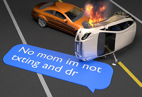 Car accident with teen driver injury from texting while driving